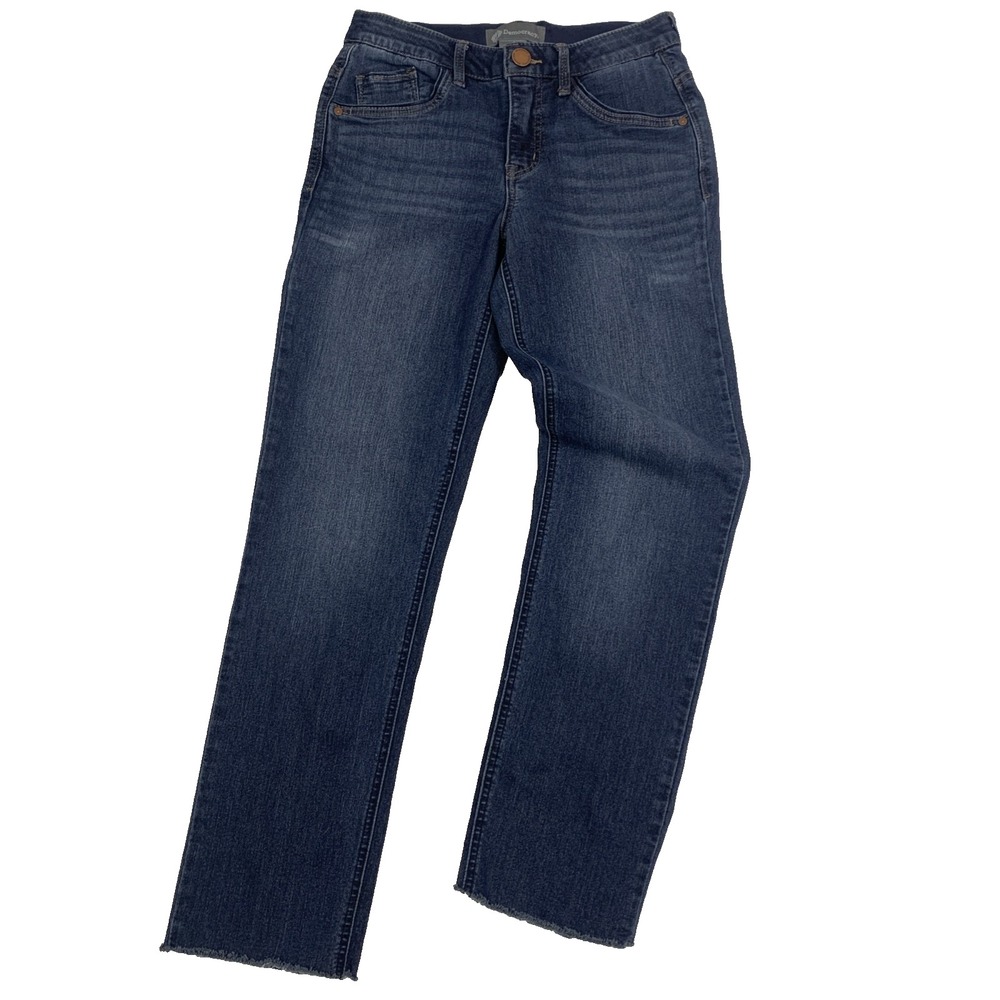 Democracy Ab Solution Jeans Womens 2 Blue Frayed Hem Straight Stretch Mid Rise